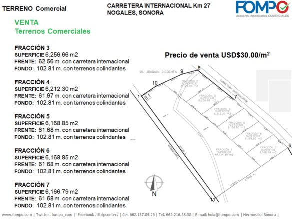 Venta de terrenos comerciales en Nogales Sonora con amplia superficie y excelente ubicación en carretera internacional, ideal para inversión y desarrollo comercial.