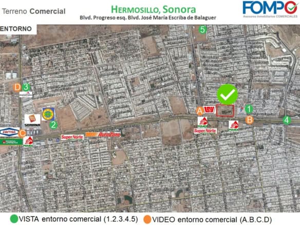 Terreno comercial en Hermosillo, Sonora, con fácil acceso a avenidas principales, cerca de supermercados, bancos y centros comerciales. Ideal para inversión o desarrollo de proyectos comerciales.