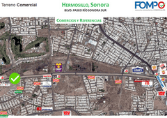 Sucursal de bienes raíces comerciales en Hermosillo, Sonora, con vista del mapa y ubicaciones clave para inversiones inmobiliarias en la zona.