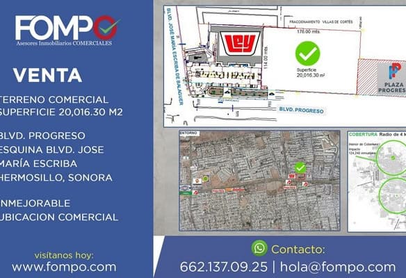 Amplia parcela comercial en Sonora, ubicada en Blvd. Progreso con excelente orientación y fácil acceso, ideal para inversión y negocios, con una superficie total de 20,016.30 m².