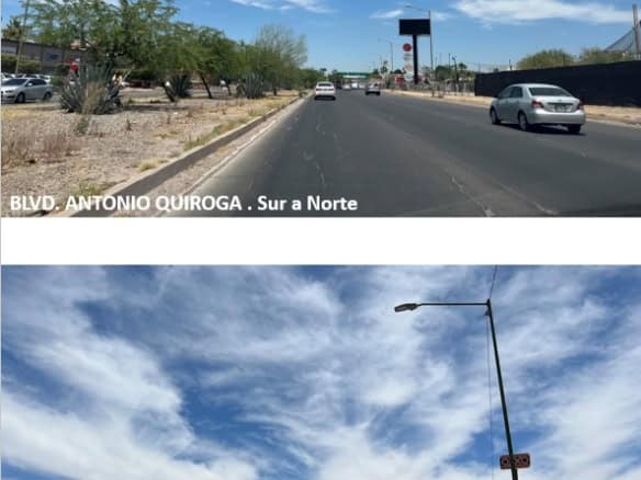 Blvd antonio quiroga, avenida en hermosillo sonora con vista al norte y al sur, calles comerciales con árboles y tráfico vehicular, ideal para inversiones inmobiliarias comerciales en Sonora.