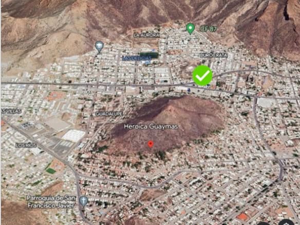 Fompo bienes raíces comerciales, ubicación satelital de propiedades en Heroica Guaymas, Sonora, que facilita la inversión y compra de bienes raíces comerciales en la zona.