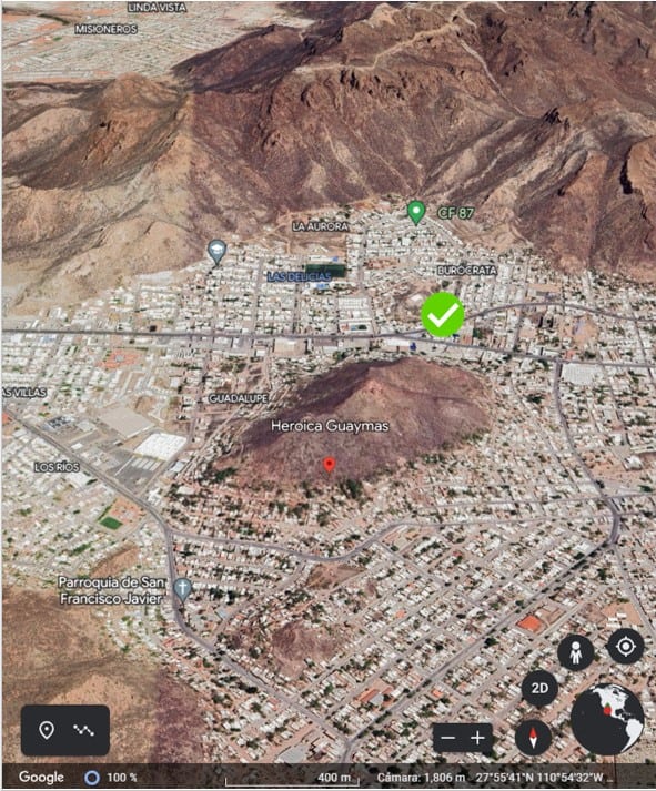 Fompo bienes raíces comerciales, ubicación satelital de propiedades en Heroica Guaymas, Sonora, que facilita la inversión y compra de bienes raíces comerciales en la zona.