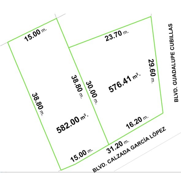 Amplia parcela de bienes raíces comerciales en Guadalajara con excelente ubicación, ideal para inversión y desarrollo empresarial, con un total de 576.41 m² y fácil acceso por avenidas principales.