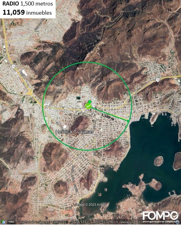 Espacio comercial en Heroica Guaymas, ideal para inversión inmobiliaria, cerca del lago y con excelente ubicación, con un radio de 1,500 metros para desarrollo de bienes raíces comerciales.