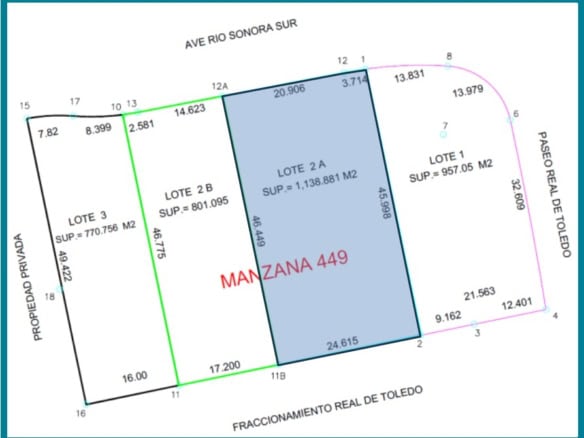 Lote de terrenos comerciales en venta en colonia Manzana 449, ubicado en la ciudad de Toledo, con superficies desde 770 m² hasta 1,138 m², ideal para inversión inmobiliaria y desarrollo comercial.