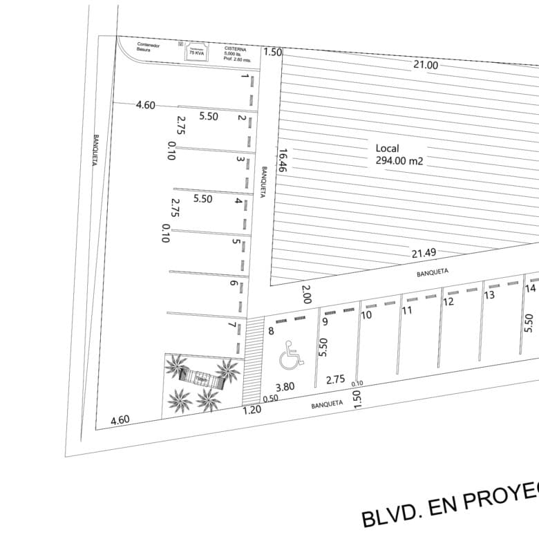 Amplio espacio de parqueo comercial en venta en proyecto, con accesos para discapacitados y disposición para establecimientos industriales o comerciales en área estratégica.