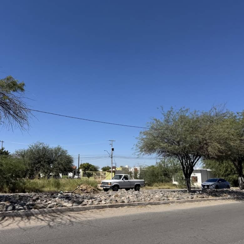 Amplio terreno en venta con árboles y vista a la calle, ideal para desarrollo comercial o industrial en una zona en crecimiento. Oportunidad de inversión en bienes raíces comerciales.