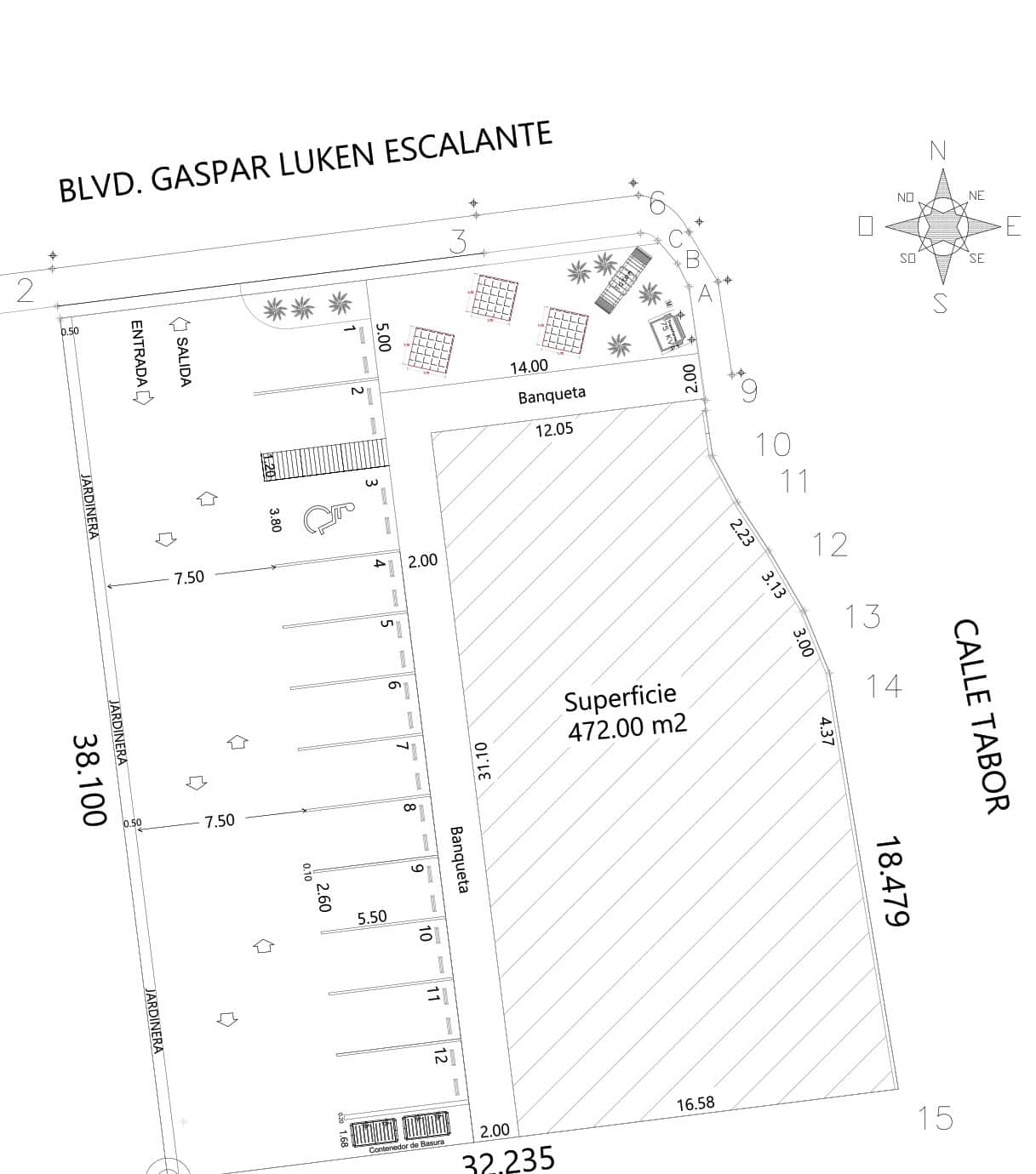 Blvd Gaspar Luken Escalante No 1105 . 1.5-model_ Espacios de venta y oficinas para inmuebles comerciales, incluyendo áreas de parking y diseño de terreno para bienes raíces comerciales.