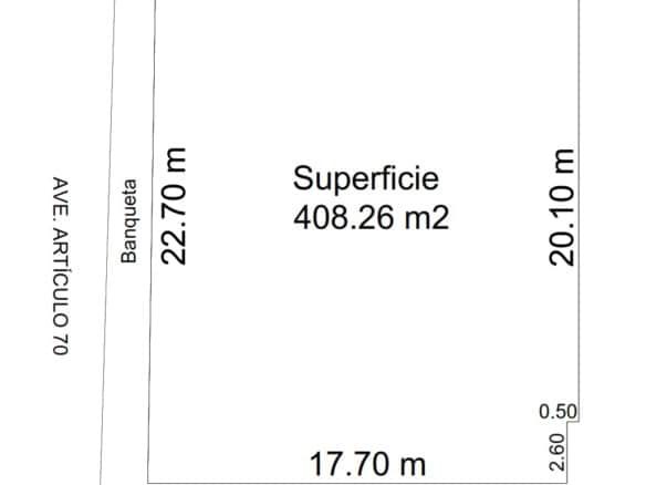Amplia parcela de terreno para inversión en bienes raíces comerciales, con superfícies y medidas detalladas en el plano, ubicada en una zona estratégica.
