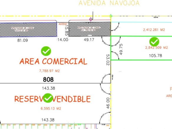 Amplio plano de inmueble comercial y reservable en Fompo Bienes Raíces Comerciales, ideal para inversión y desarrollo urbano, con áreas destacadas para uso comercial y urbano.