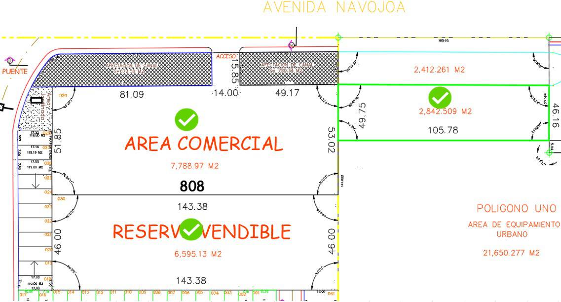 Plano 17412 m2 Amplio plano de inmueble comercial y reservable en Fompo Bienes Raíces Comerciales, ideal para inversión y desarrollo urbano, con áreas destacadas para uso comercial y urbano.