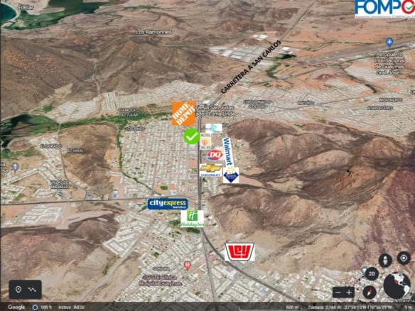 Lote en venta en Guaymas, ideal para desarrollo inmobiliario y comercial, cerca de supermercados, hoteles y comercio, con fácil acceso a la carretera y servicios cercanos.