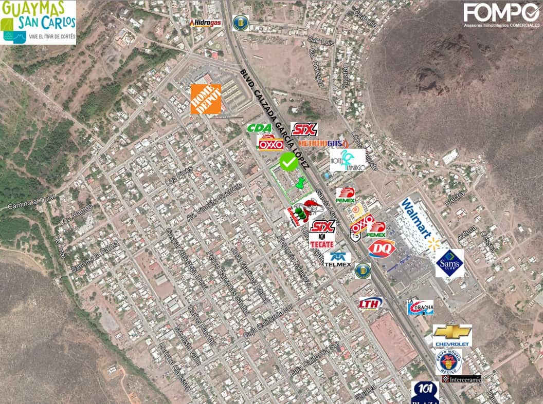 Amplia exposición de propiedades de bienes raíces comerciales en Guaymas San Carlos, con ubicación estratégica cerca de supermercados, gasolineras y áreas comerciales, ideal para inversión y desarrollo comercial.